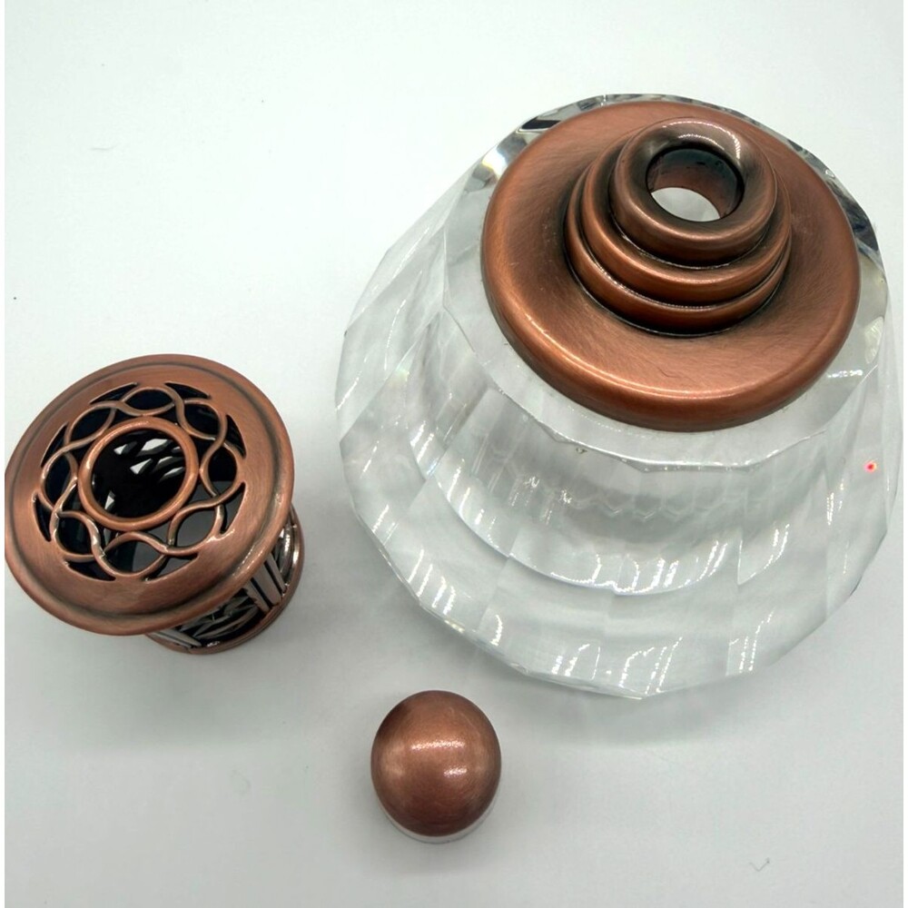 Catalytic Fragrance Lamp Heavy Cut Crystal Base w/ Antique Copper Finish Top - Picture 3 of 6
